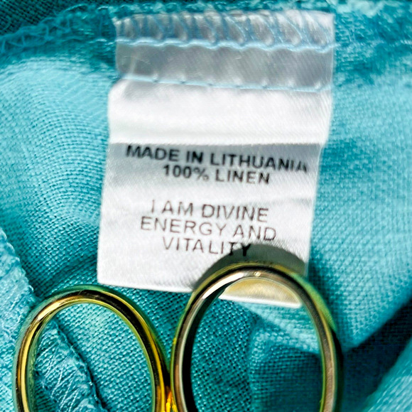 Flax Tunic Dress Size Small Linen Short‎ Sleeve Light Teal - Picture 10 of 10